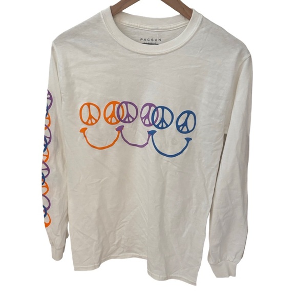 PacSun Other - PacSun White Long Sleeve Tee with Multicolor Peace Design
